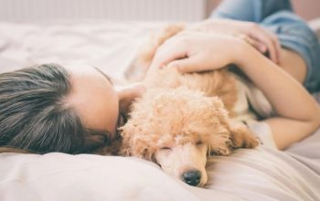 mujer durmiendo con su perro
